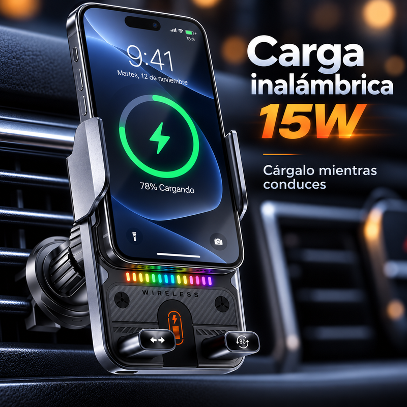 AutoGrip Pro™ | Soporte Automático con Carga 15W