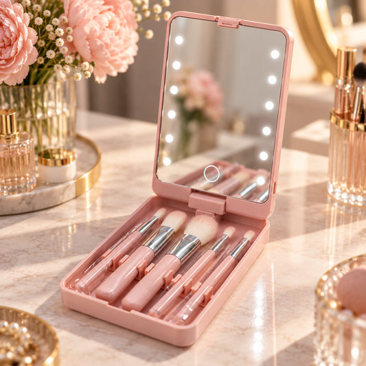 Espejo LED con Set de Brochas de Maquillaje